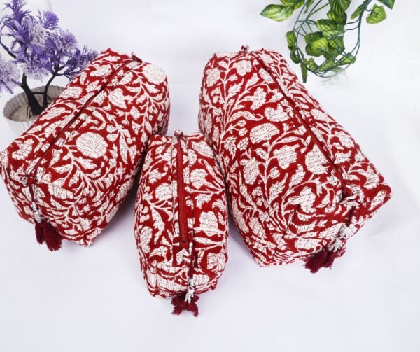 Boho Quilted Cotton Cosmetic Bags Set  Handmade Travel Toiletry Pouches  Gift for Her