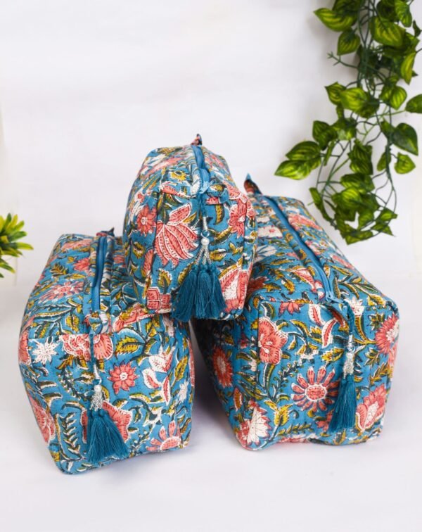 Bridal Party Gift  Quilted Cotton Makeup Bag Trio  Handmade Indian Travel Set