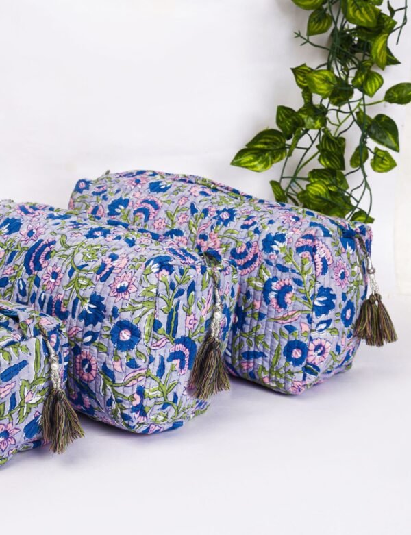 Indian Cotton Quilted Bag Set  Travel Toiletry Organizers for Women  Boho Chic Makeup Bags