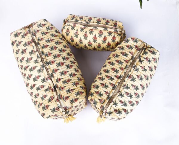 Travel Cosmetic Bag Set  3-Piece Handmade Quilted Cotton Toiletry Organizer  Gift Idea for Her