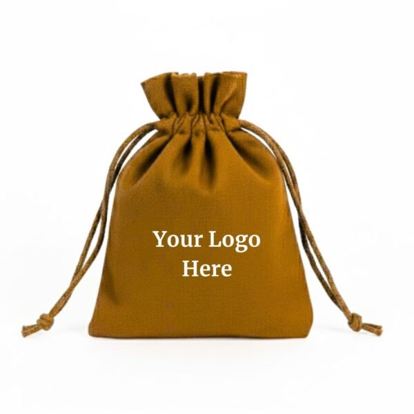 Bronze Accent Cotton Drawstring Pouches with Custom Logo - 100 Pcs
