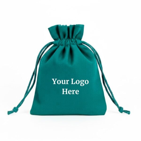 Peacock Blue Cotton Drawstring Pouches with Custom Logo - 100 Pcs