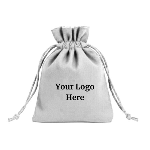 Pearl White Cotton Drawstring Pouches with Custom Logo - 100 Pcs