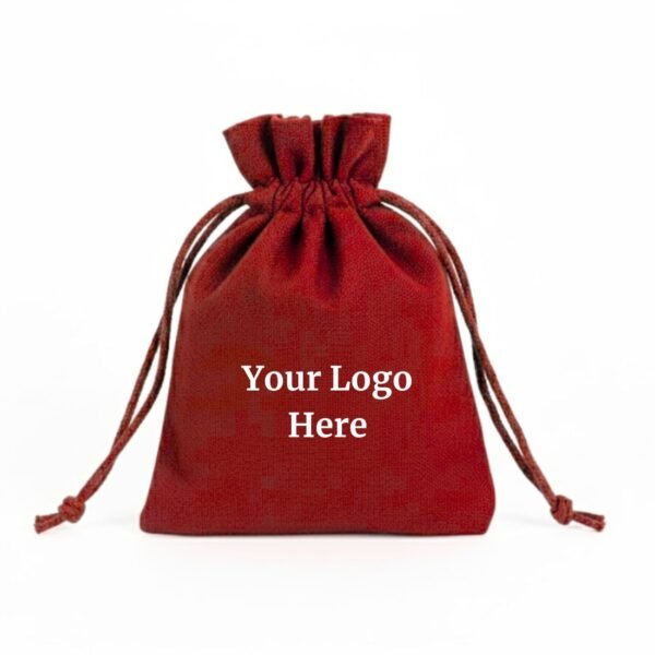 Regal Ruby Cotton Drawstring Pouches with Custom Logo - 100 Pcs