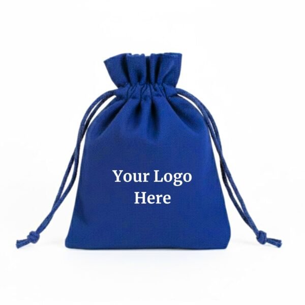 Royal Sapphire Cotton Drawstring Pouches with Custom Logo - 100 Pcs